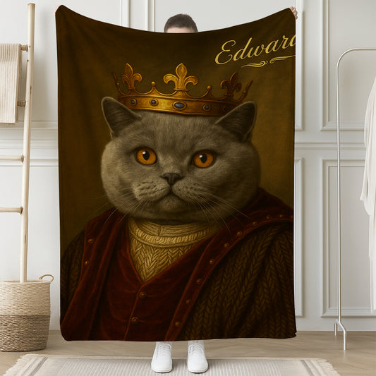 Custom Photo Crown King Cat Blanket Gift For Cat Lovers