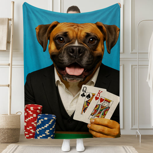 Custom Photo Poker Player Dog BlanketGift For Dog Lovers