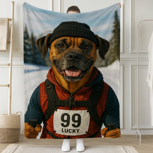 Custom Photo Cross Country Ski Dog BlanketGift For Dog Lovers