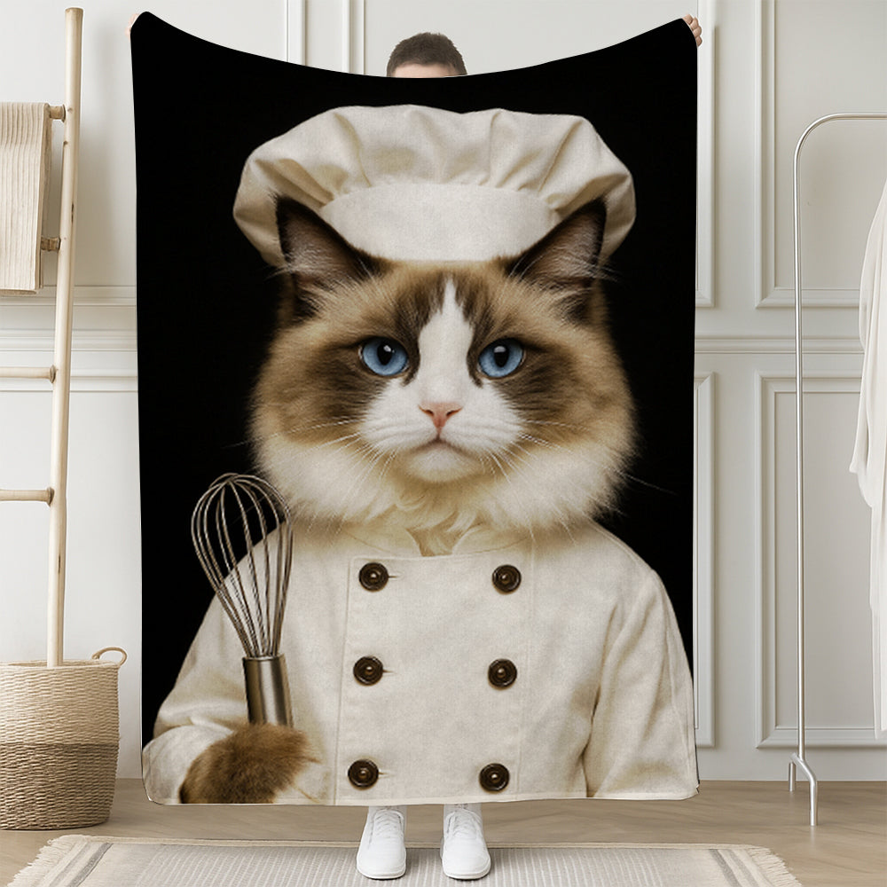 Custom Photo Cat Chef Blanket _ Gift For Cat Lovers