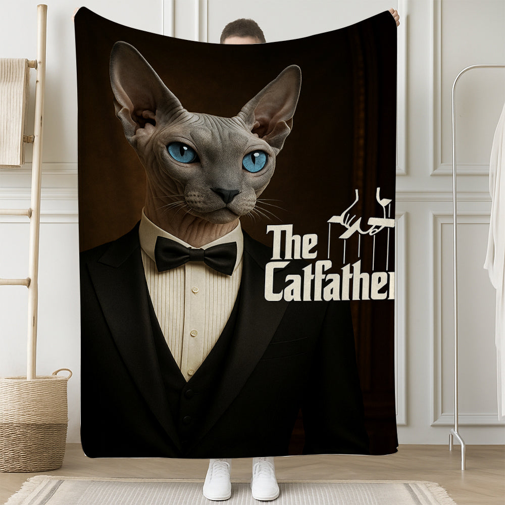 Custom Photo Cat Father Blanket _ Gift For Cat Lovers