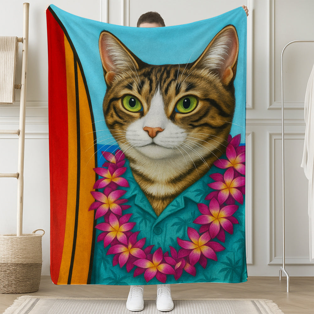 Custom Photo Surfer Cat Blanket Gift For Cat Lovers