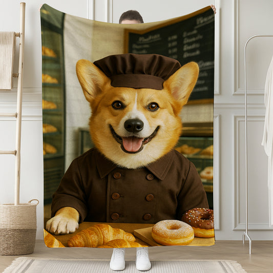 Custom Photo Baker Corgi Dog BlanketGift For Dog Lovers