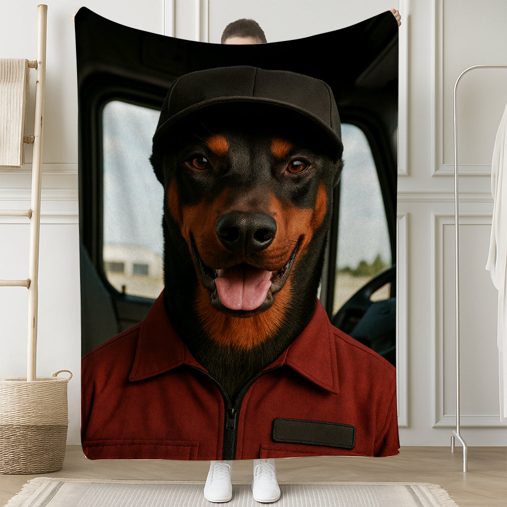 Custom Photo Trucker Driver Dog BlanketGift For Dog Lovers