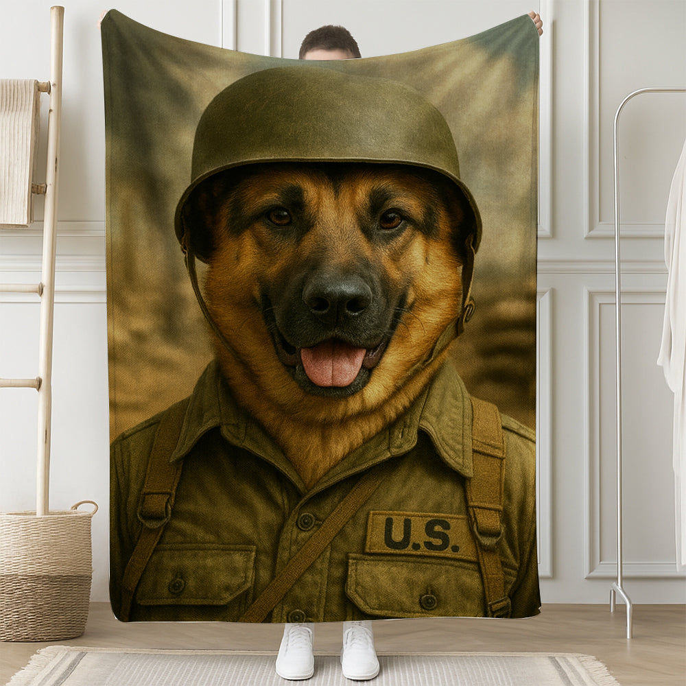 Custom Photo Military Dog BlanketGift For Dog Lovers