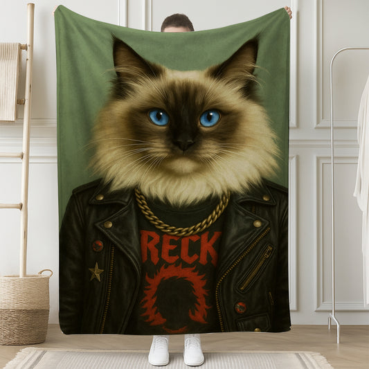 Custom Photo Rock n Roll Cat Blanket _ Gift For Cat Lovers