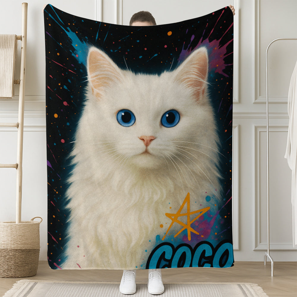Custom Cat Pet Portrait Contemporary Blanket