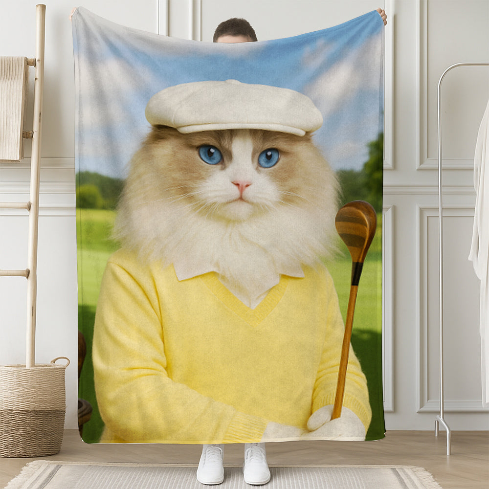 Custom Photo Golfer Cat Blanket Gift For Cat Lovers