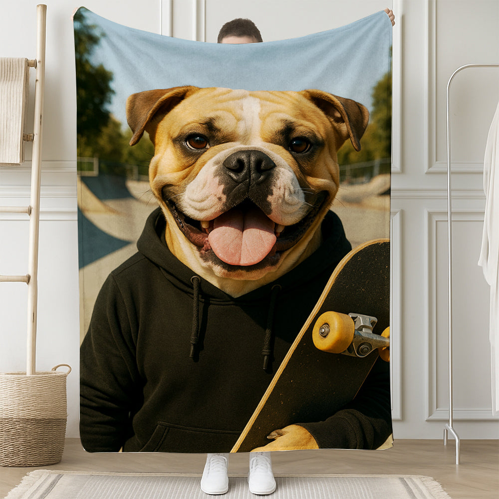 Custom Photo Skater Skateboard BlanketGift For Dog Lovers