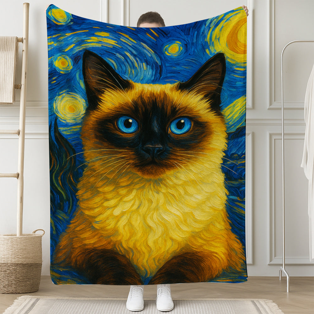 Custom Photo Cat Starry Night Blanket Wall Art