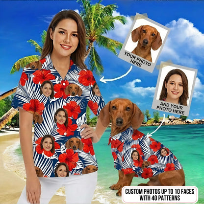 Custom Photo Dog Hawaiian Shirt, Tropical Pet Lover Shirt, Family Matching Vacation Outfit THUC99