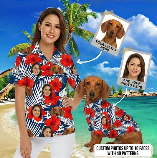 Custom Photo Dog Hawaiian Shirt, Tropical Pet Lover Shirt, Family Matching Vacation Outfit THUC99