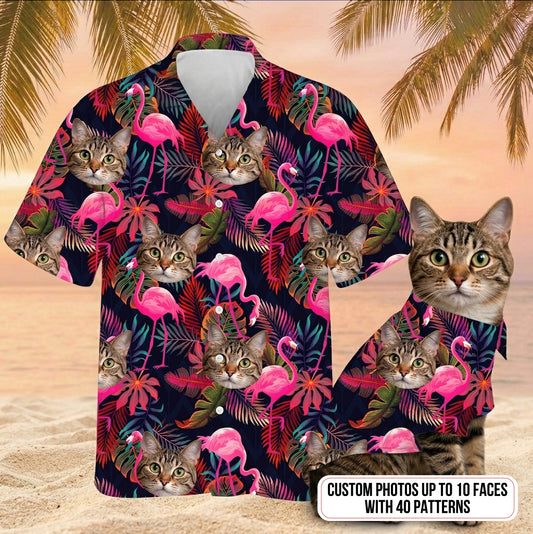 Custom Photo Cat Hawaiian Shirt, Personalized Pet Aloha Shirt, Family Matching Summer Outfit THUC99