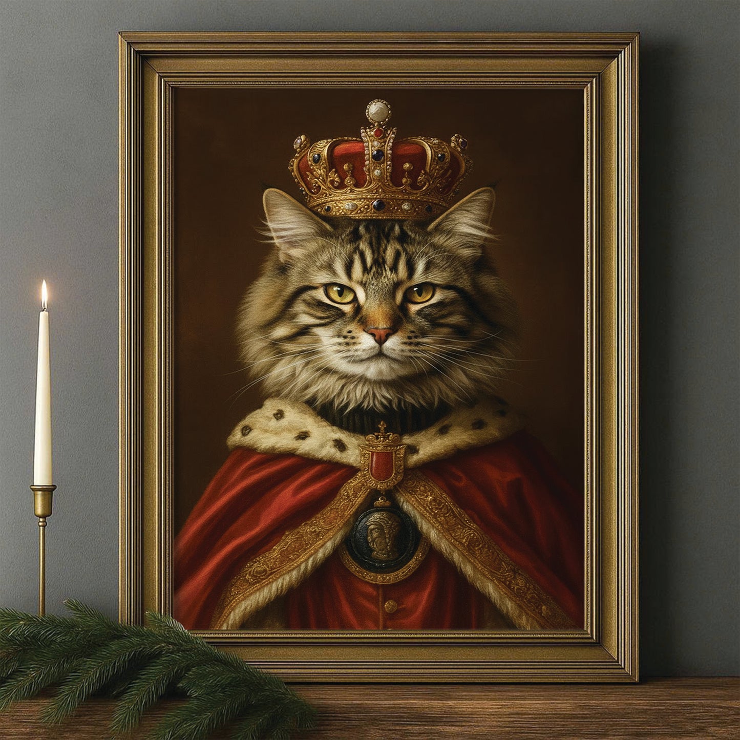 Custom Photo Royal Cat With Crown Canvas Framed Wall Art Gift For Cat Lovers