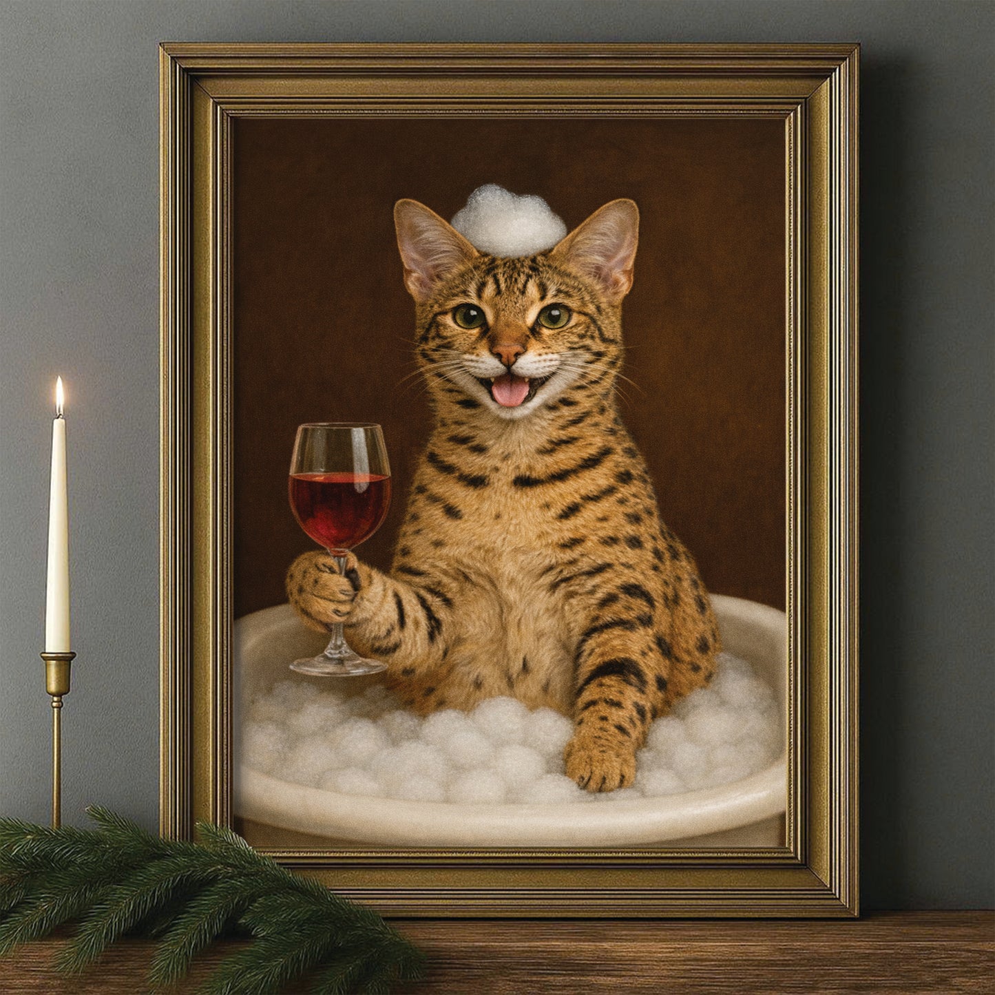 Custom Photo Cat Bathroom Style 27 Canvas Framed Wall Art Gift For Cat Lovers