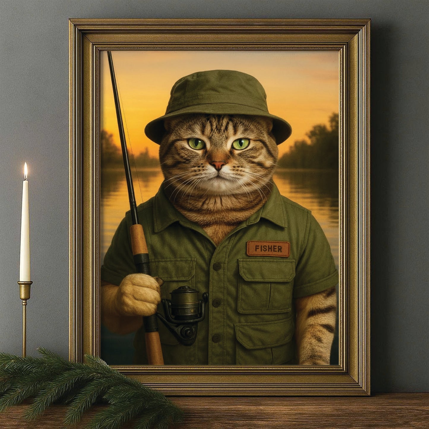 Custom Photo Fisher Cat Canvas Framed Wall Art  Gift For Cat Lovers