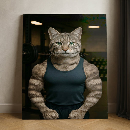 Custom Photo Body Builder Cat Canvas Gift For Cat Lovers