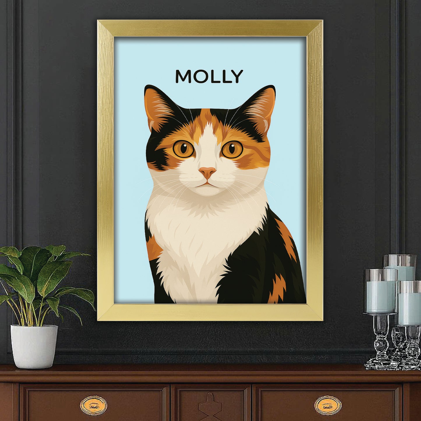 Custom Photo Minimalist Classic Cat Canvas Framed Wall Art Gift For Cat Lovers