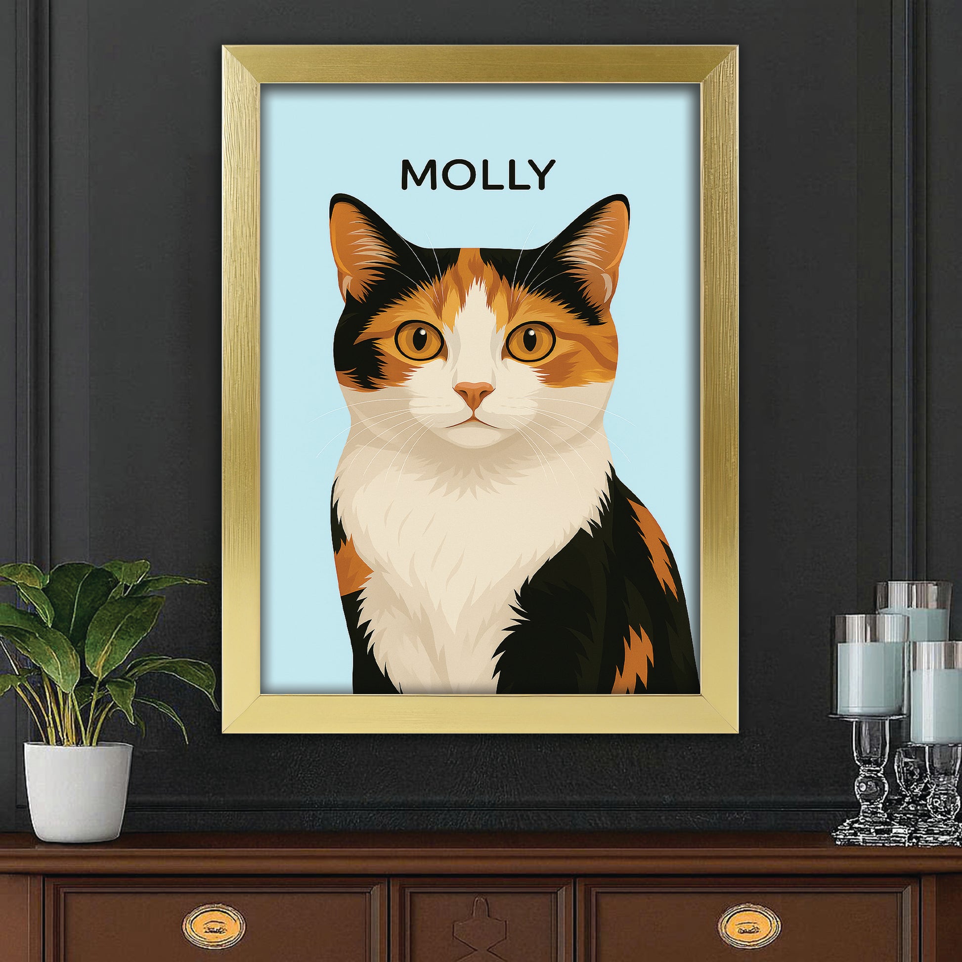 Custom Photo Minimalist Classic Cat Canvas Framed Wall Art Gift For Cat Lovers