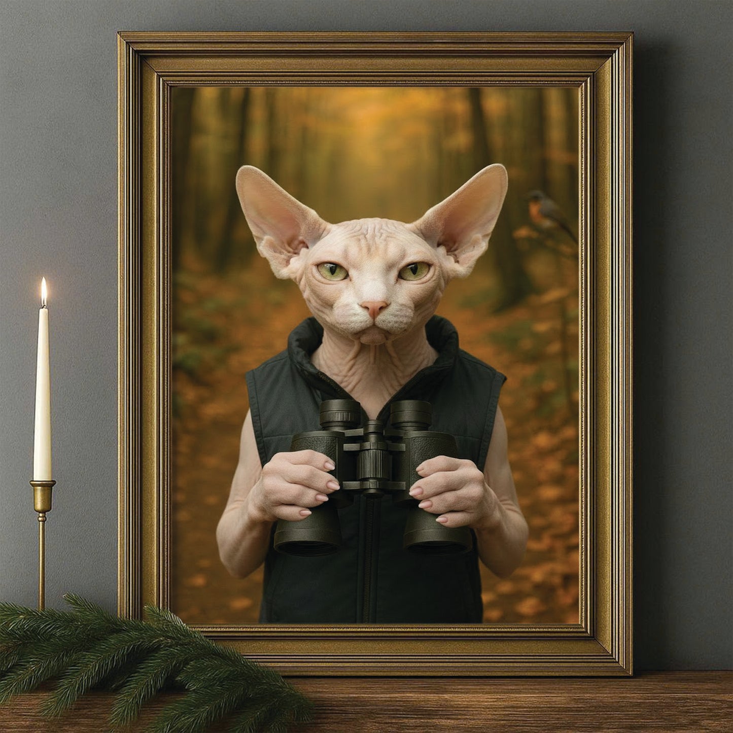 Custom Photo Bird Watching Cat Canvas Framed Wall Art Gift For Cat Lovers