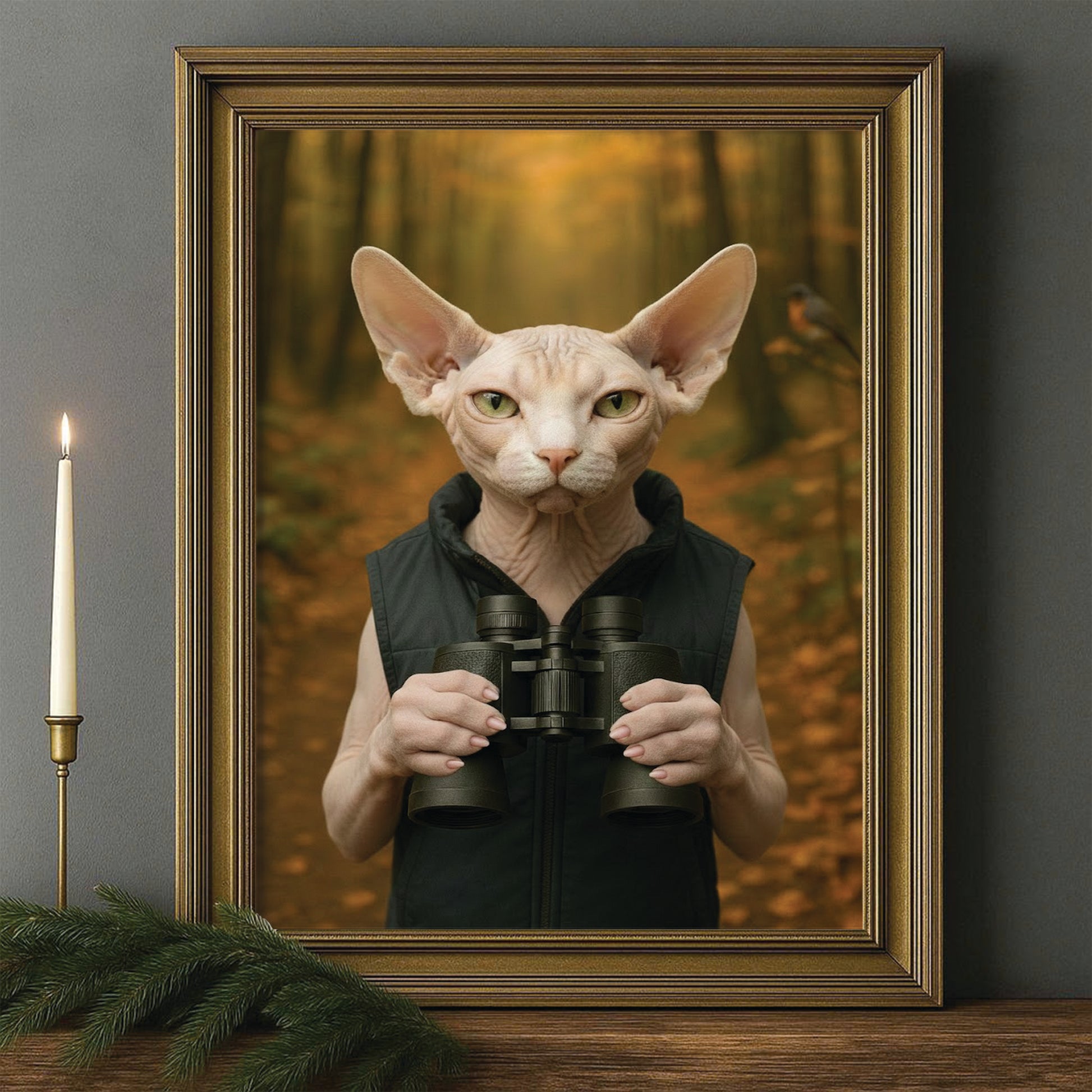 Custom Photo Bird Watching Cat Canvas Framed Wall Art Gift For Cat Lovers