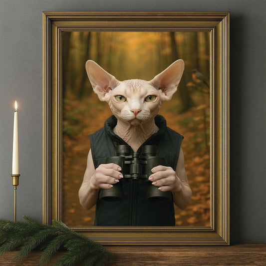 Custom Photo Bird Watching Cat Canvas Framed Wall Art Gift For Cat Lovers