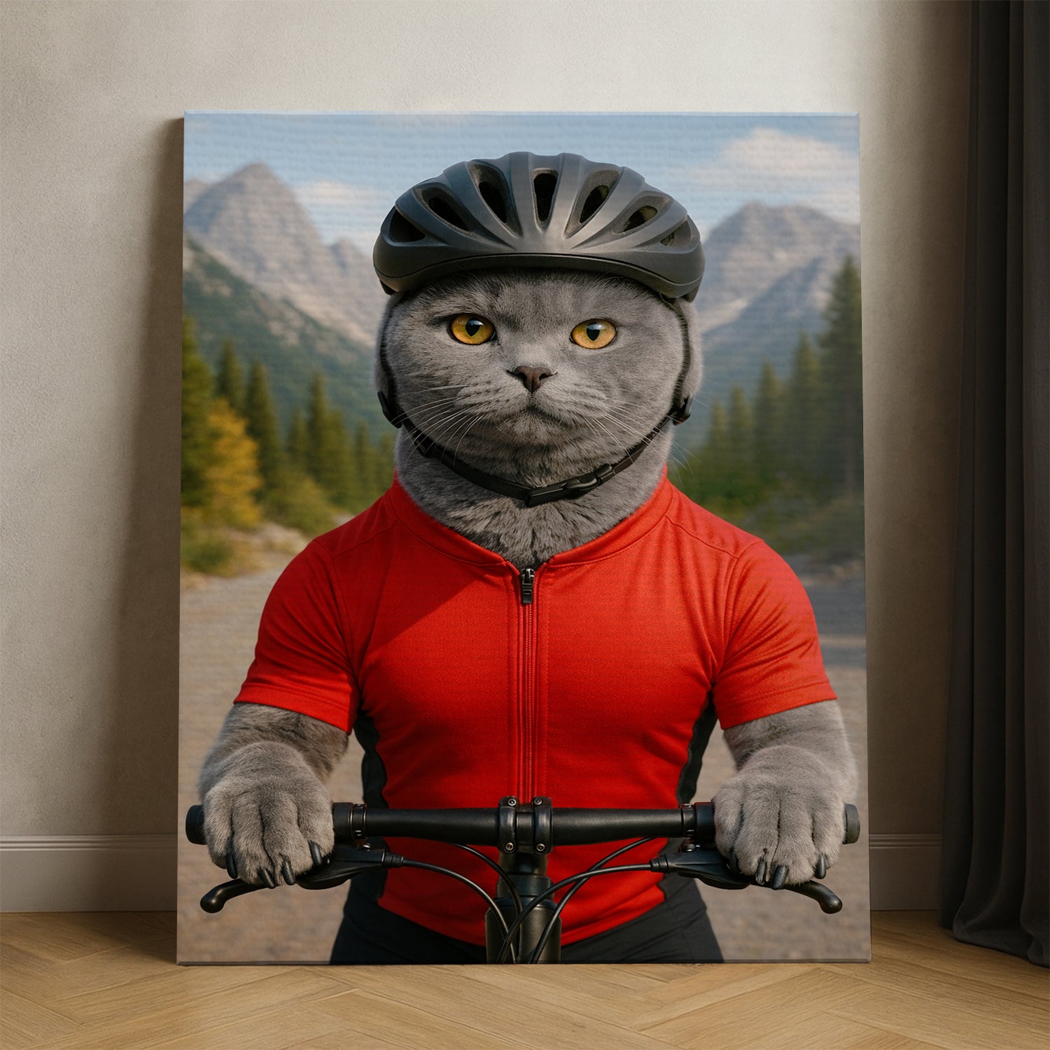 Custom Photo Cyclist Dart Bike Cat Canvas Gift For Cat Lovers