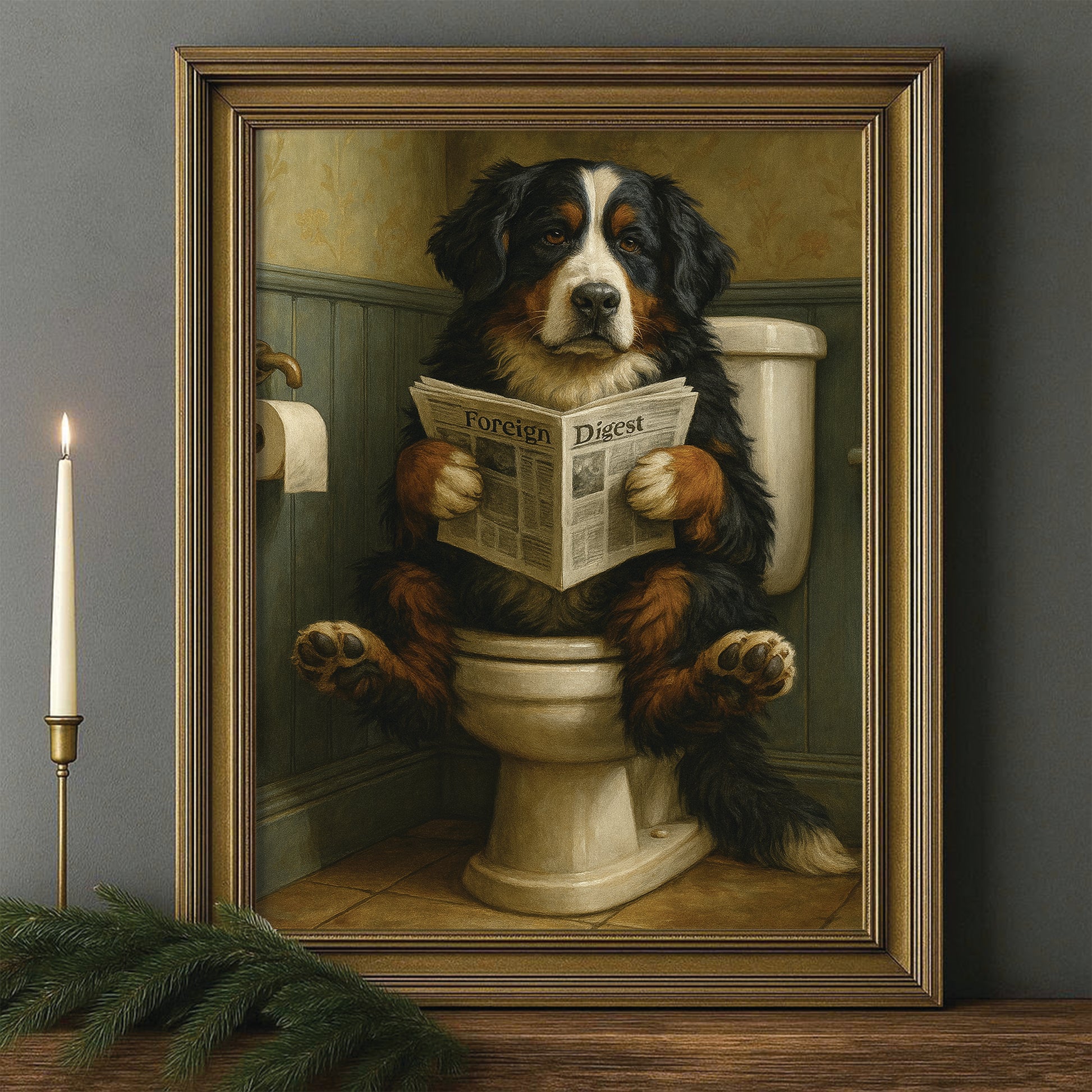 Custom Photo Dog In Bathroom Style 2 Canvas Framed Wall Art Gift For Dog Lovers