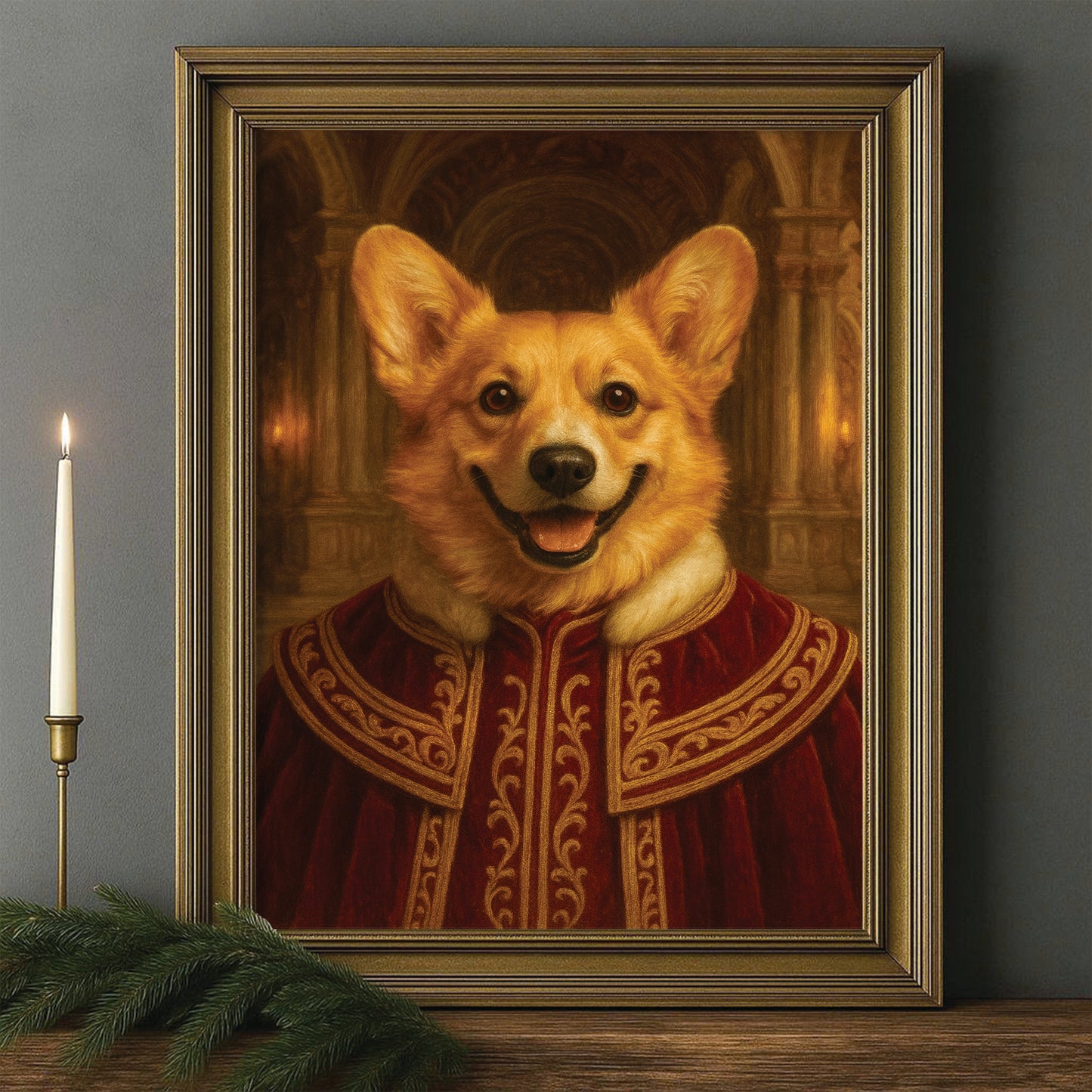 Custom Photo King Royal Dog Style 01 Canvas Framed Wall Art Gift For Dog Lovers