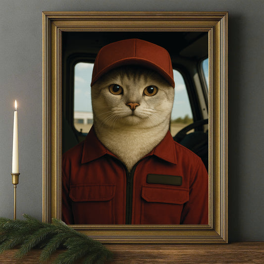 Custom Photo Trucker Driver Cat Canvas Framed Wall Art Gift For Cat Lovers
