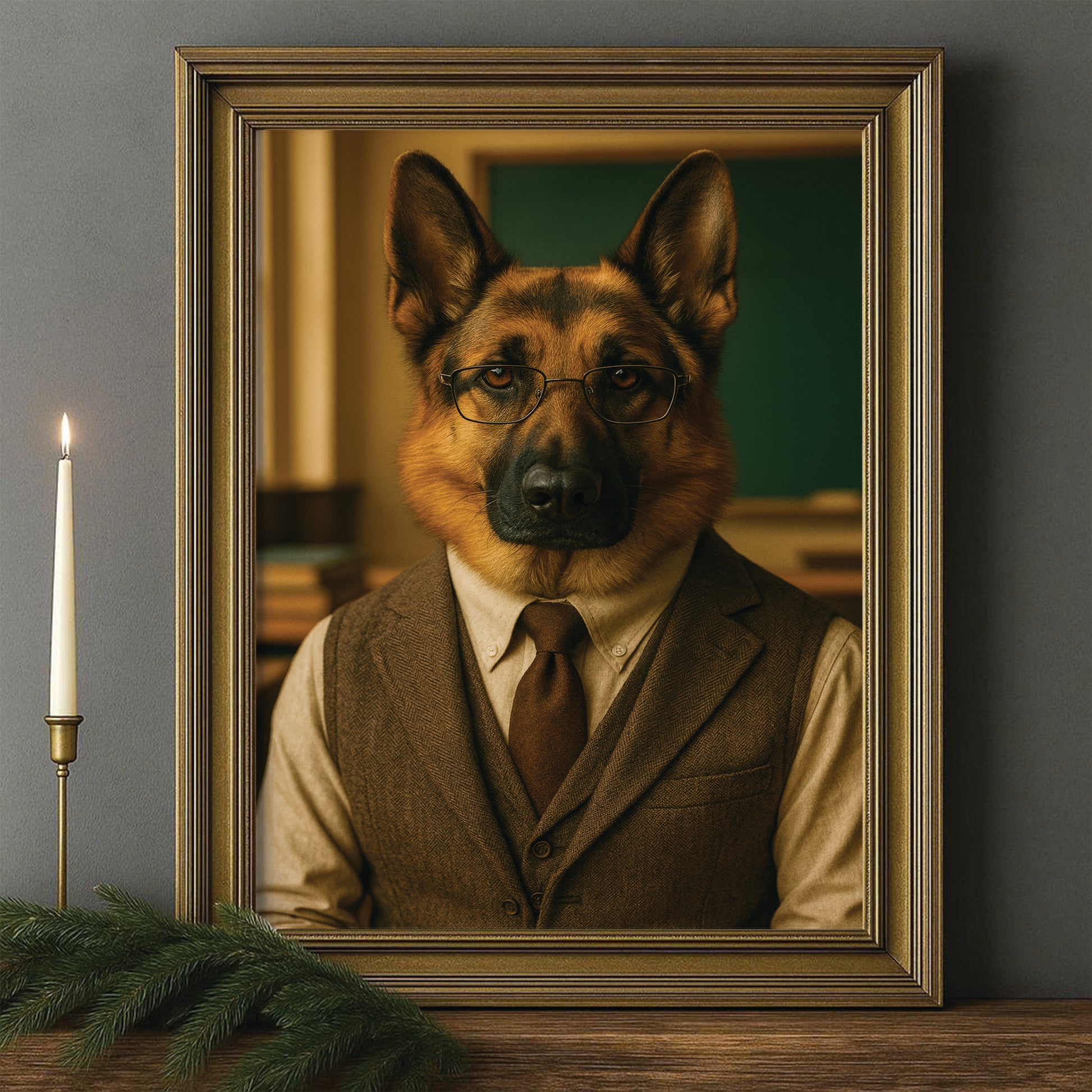 Custom Photo Professor Teacher Dog Canvas Framed Wall Art Gift For Dog Lovers