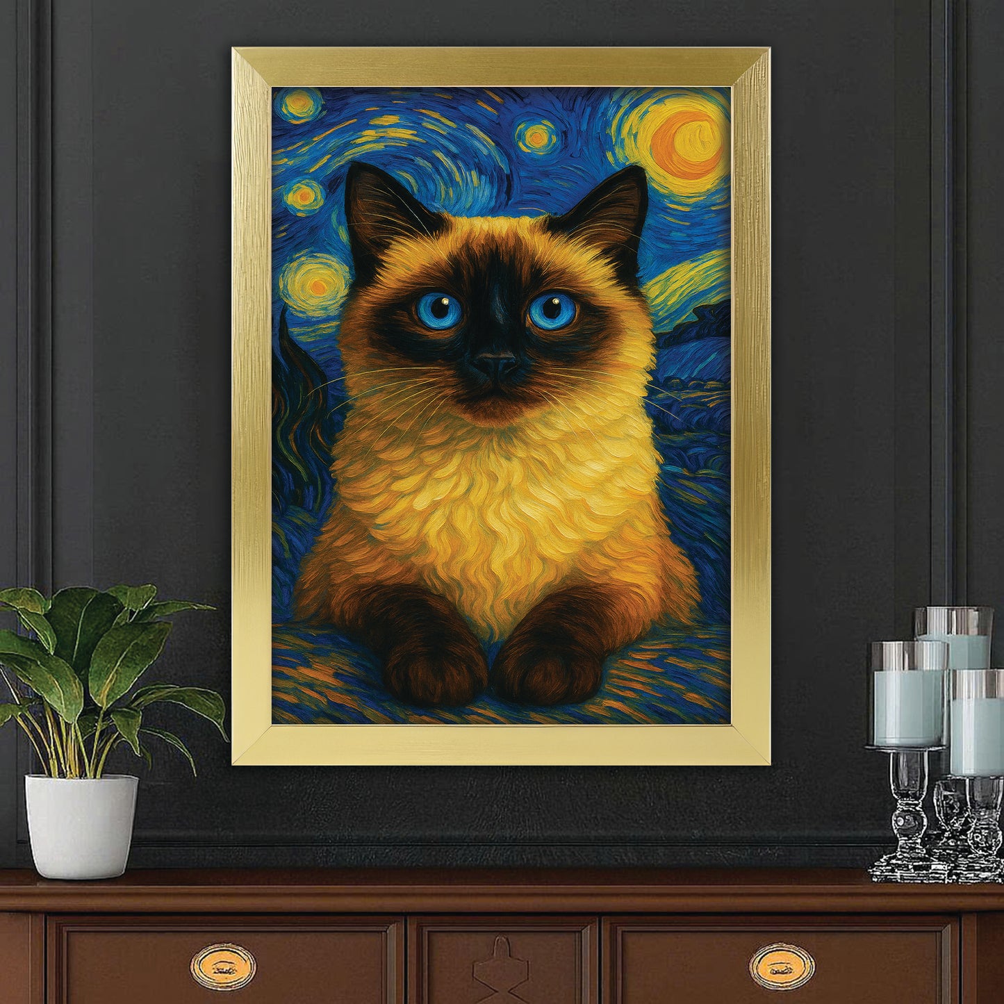 Custom Photo Cat Starry Night Canvas Framed Wall Art Wall Art