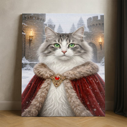 Custom Photo Winter King Royal Canvas Gift For Cat Lovers