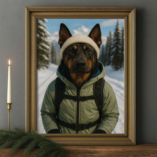 Custom Photo Winter Hiker Dog Canvas Framed Wall Art Gift For Dog Lovers
