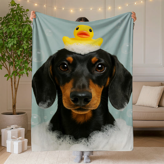 Custom Dog In Bathtub With Duck Toy Blanket For Dog Lover