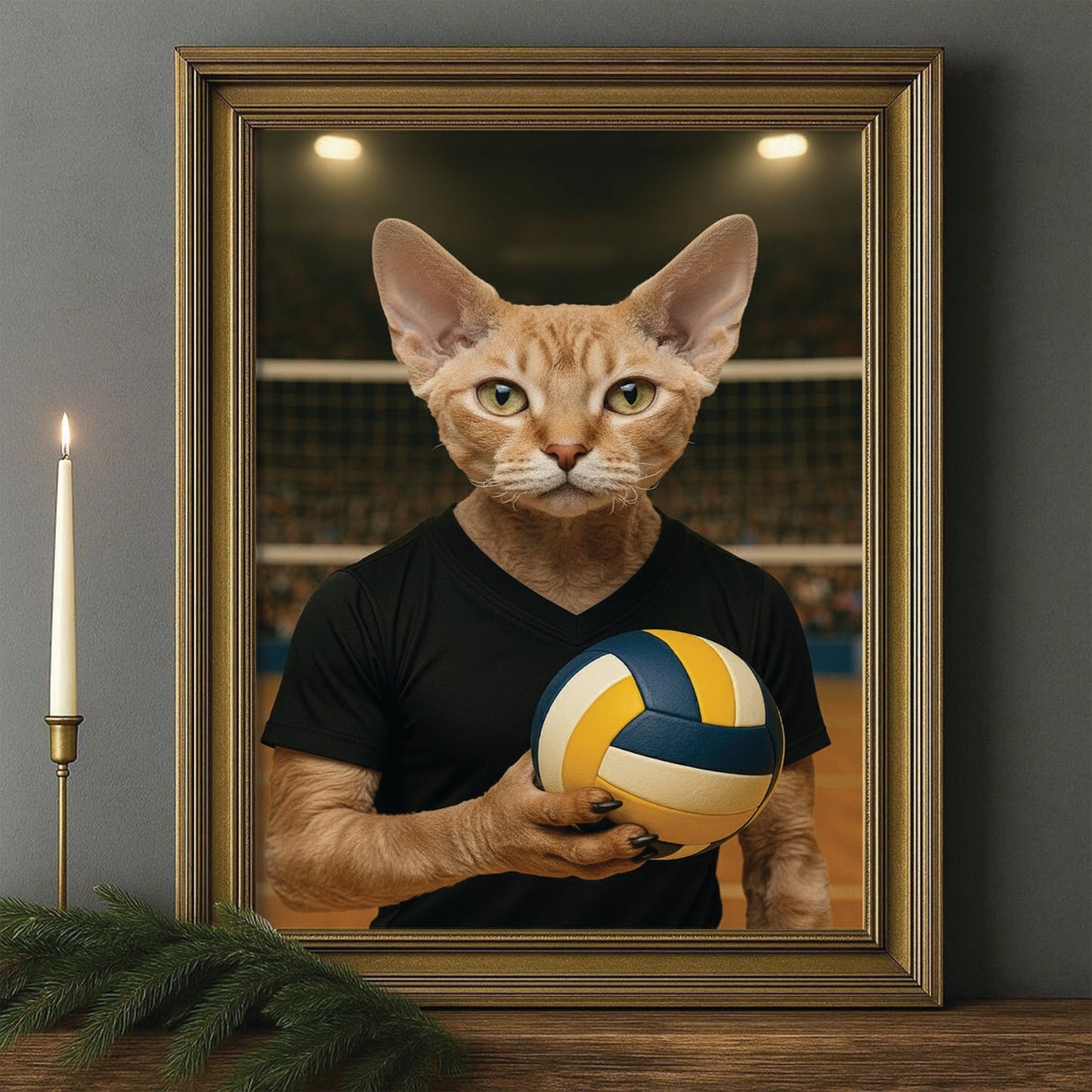 Custom Photo Volleyball Player Cat Canvas Framed Wall Art Gift For Cat Lovers