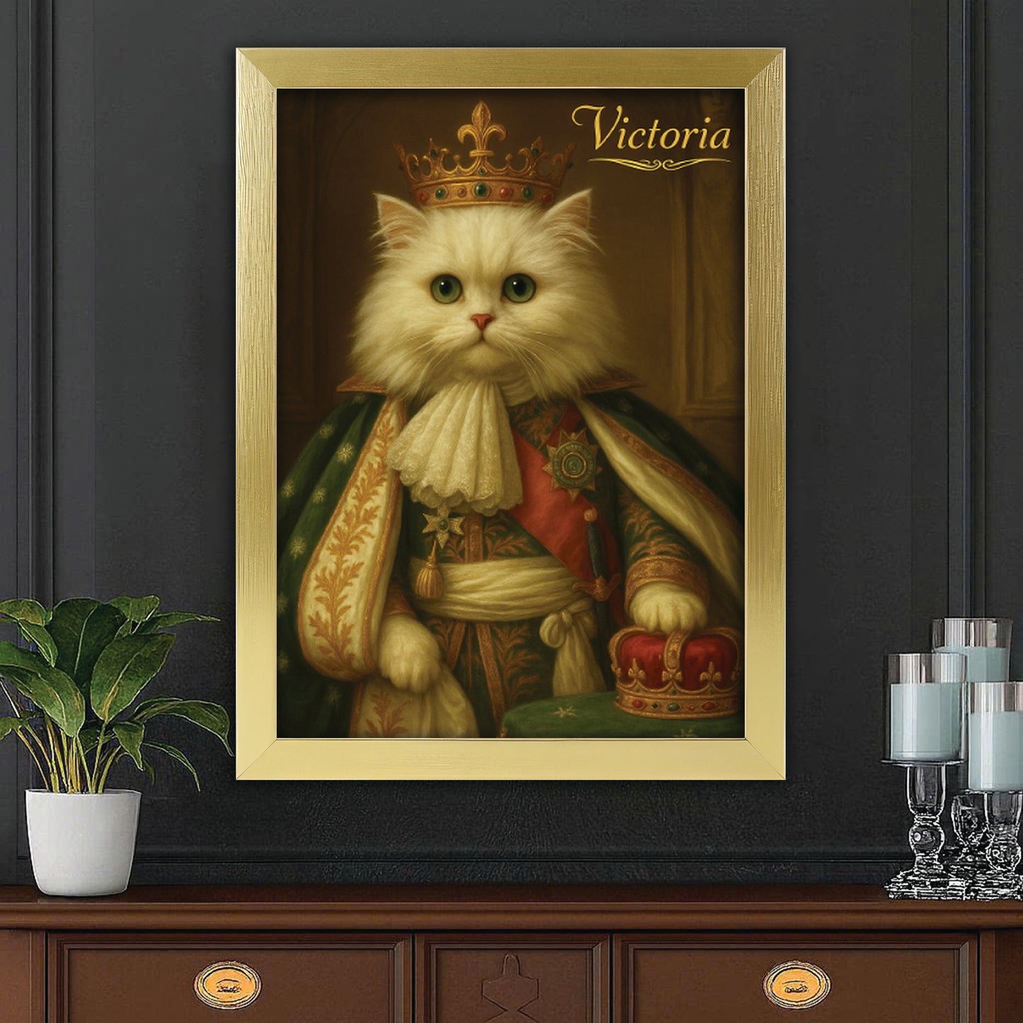Custom Photo Napoleon Cat Canvas Framed Wall Art Gift For Cat Lovers