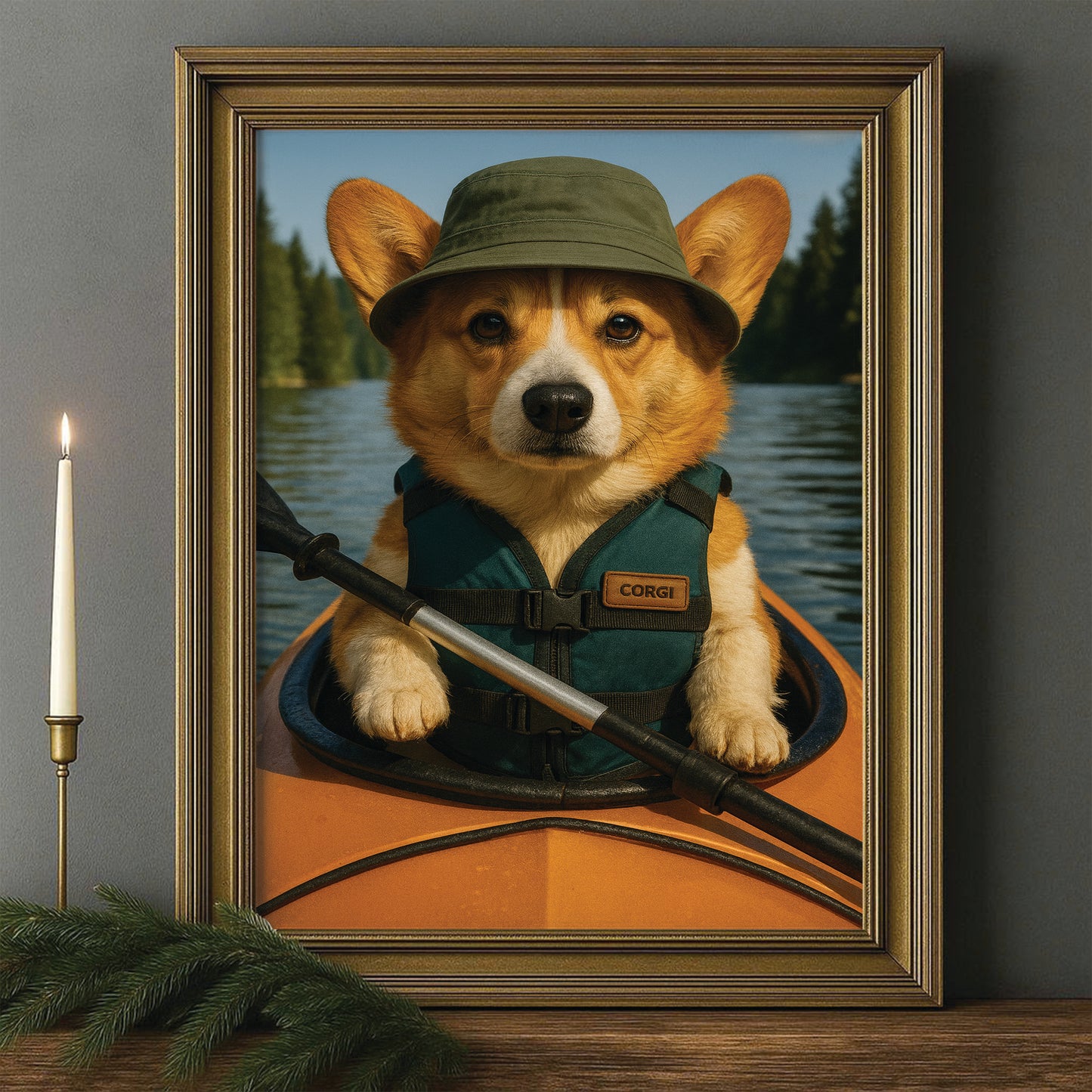 Custom Photo Kayak Dog Canvas Framed Wall Art Gift For Dog Lovers