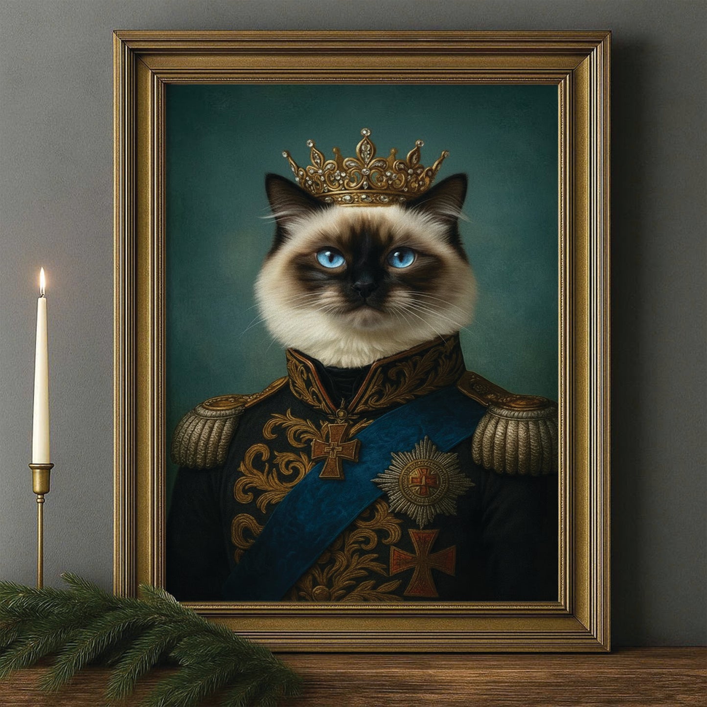 Custom Photo Royal Cat Canvas Framed Wall Art Gift For Cat Lovers