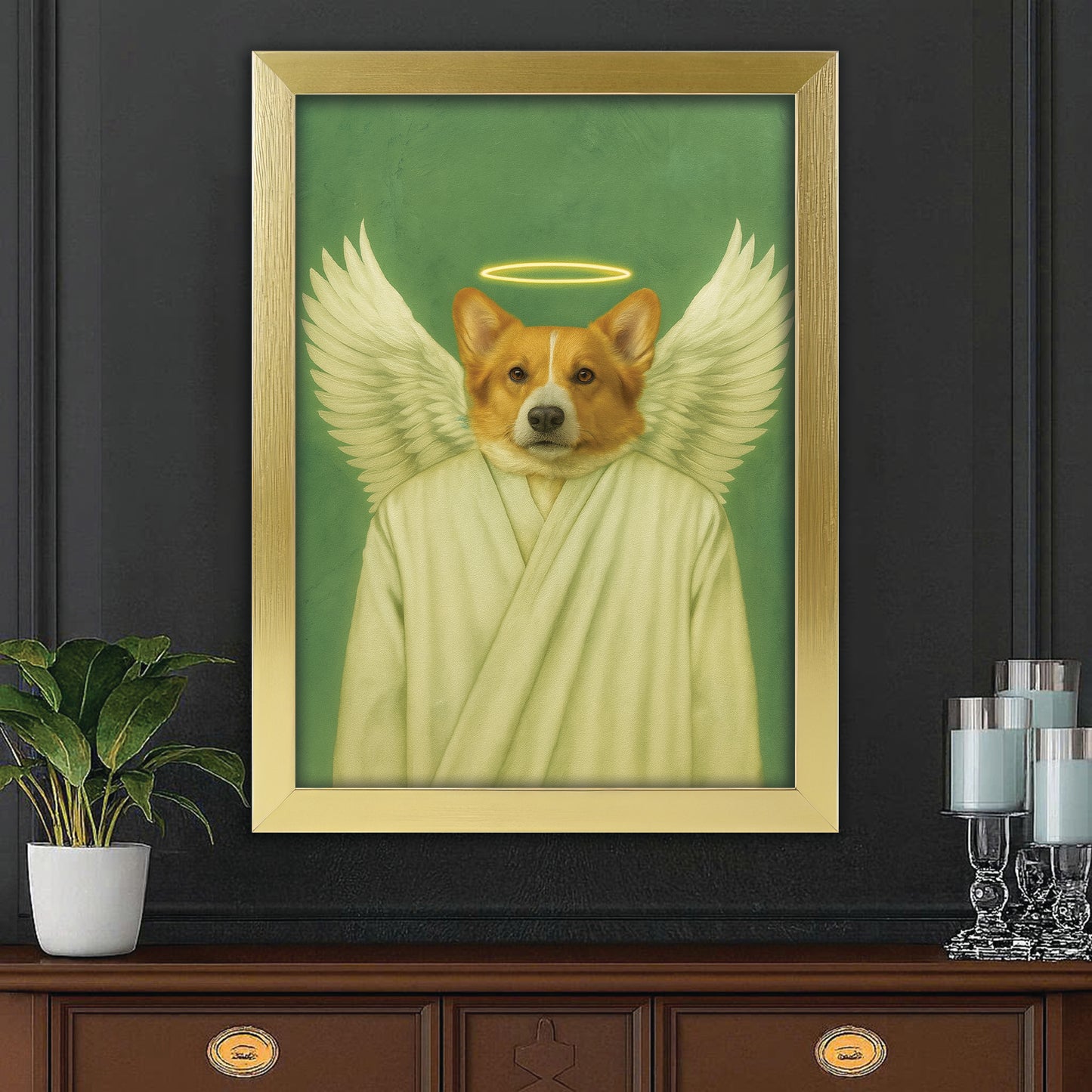 Custom Photo Angel Dog Canvas Framed Wall Art Memorial Gift For Dog