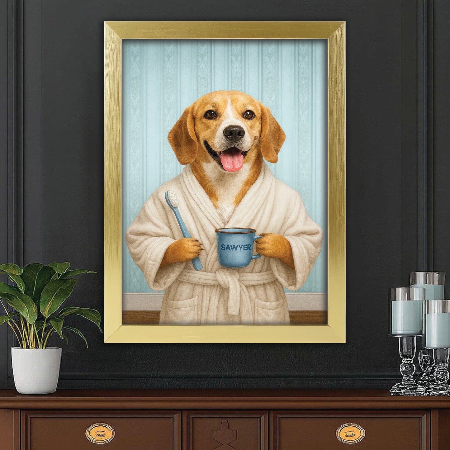 Custom Photo Dog Bathroom Canvas Framed Wall Art Dog Gifts Lovers