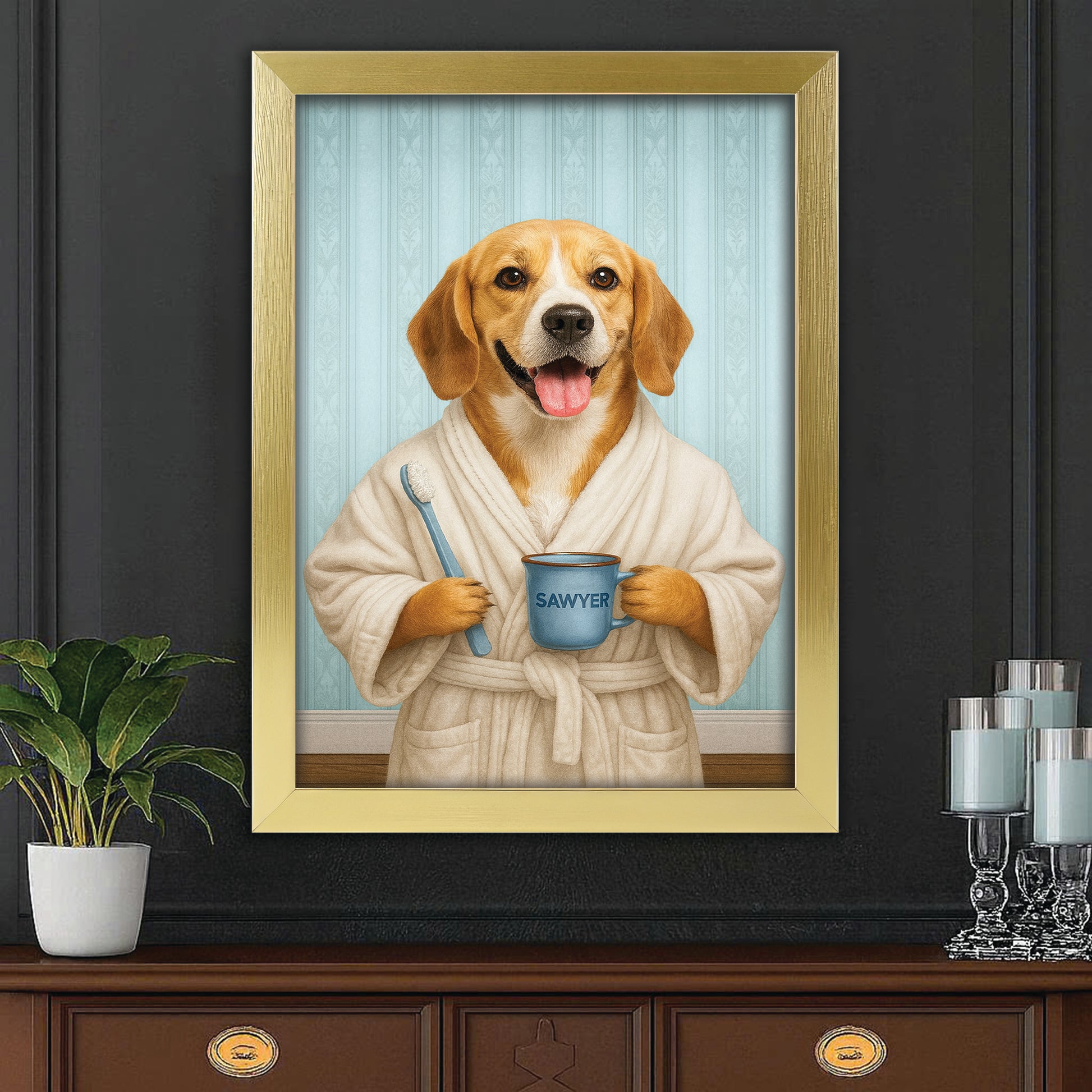 Custom Photo Dog Bathroom Canvas Framed Wall Art Dog Gifts Lovers