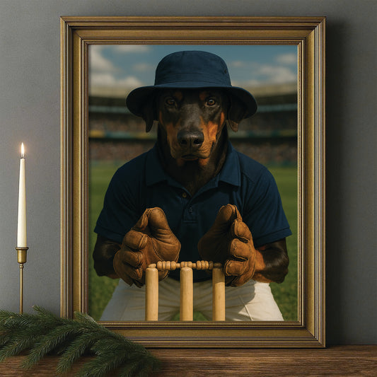 Custom Photo Cricket Player Dog Canvas Framed Wall Art Gift For Dog Lovers
