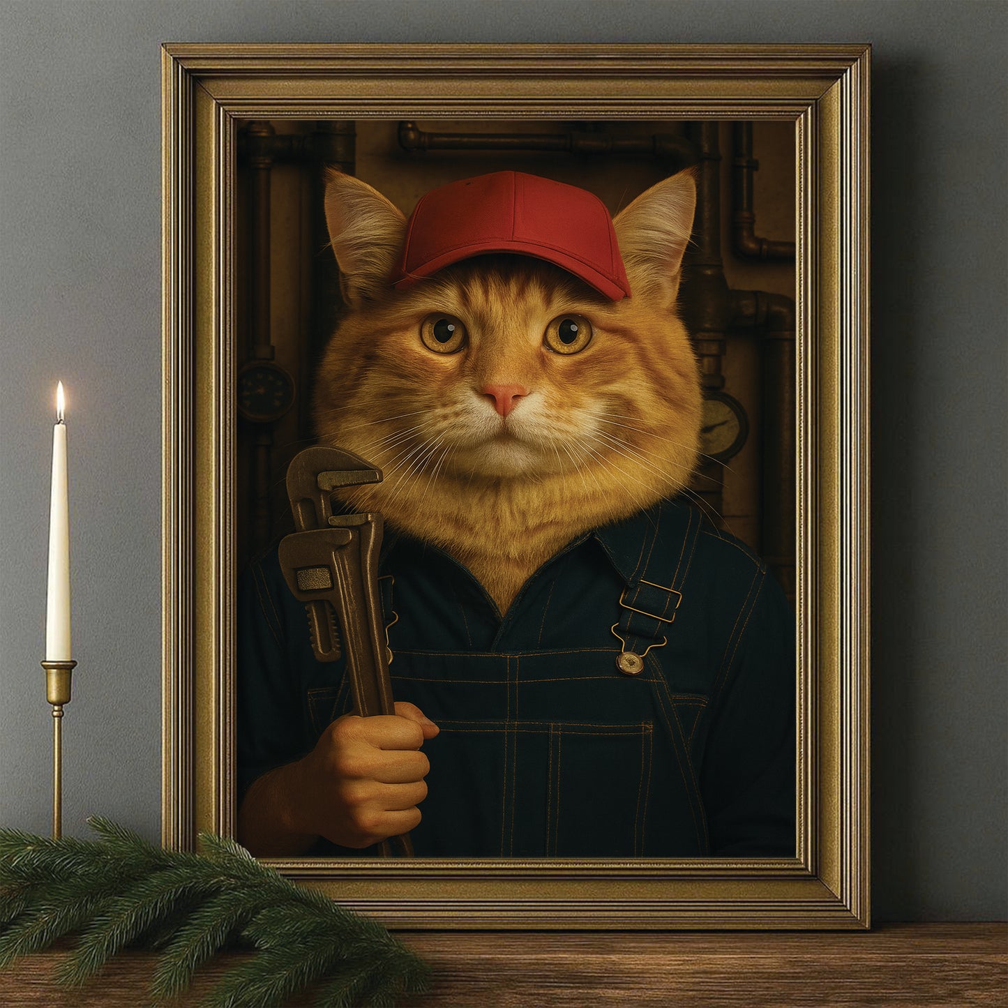 Custom Photo Plumber Cat Canvas Framed Wall Art Gift For Cat Lovers