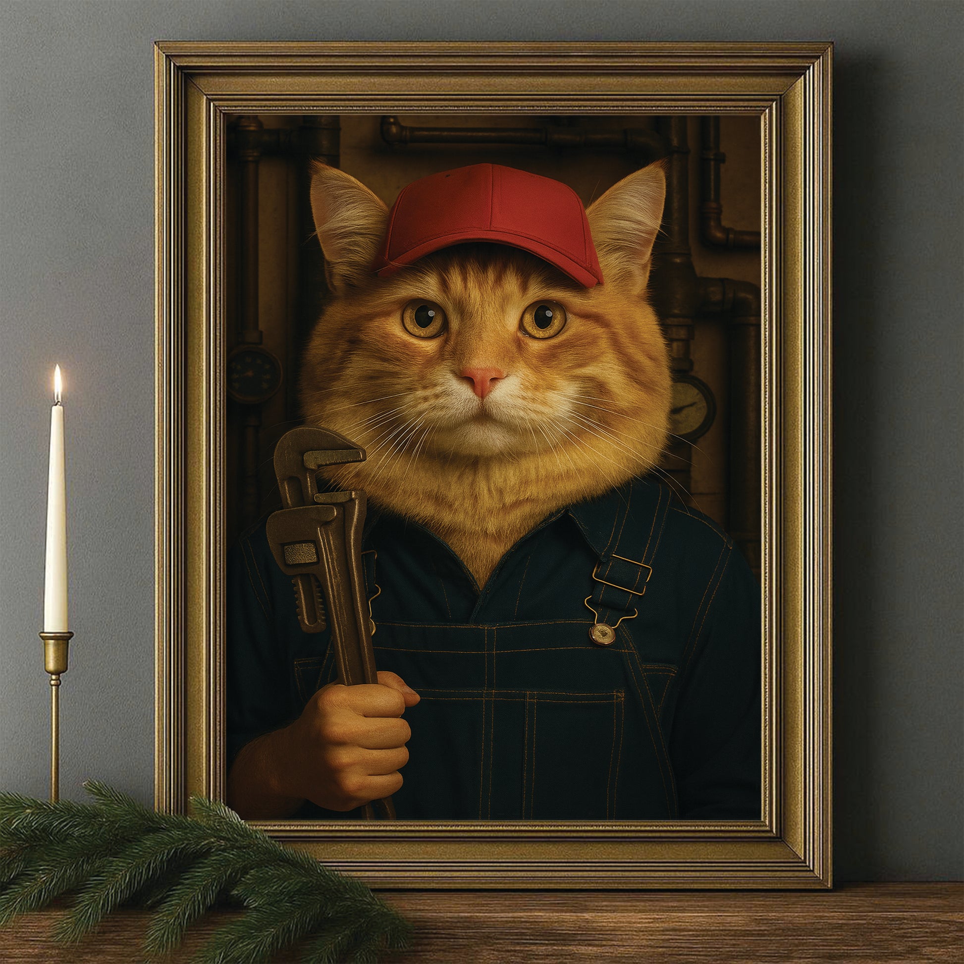 Custom Photo Plumber Cat Canvas Framed Wall Art Gift For Cat Lovers