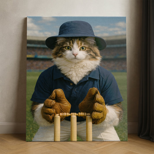 Custom Photo Cricket Player Cat Canvas Gift For Cat Lovers