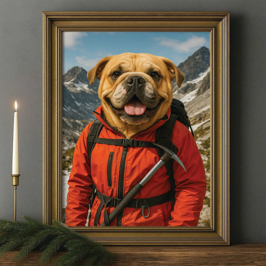 Custom Photo Mountaineer Climbing Dog Canvas Framed Wall Art Gift For Dog Lovers