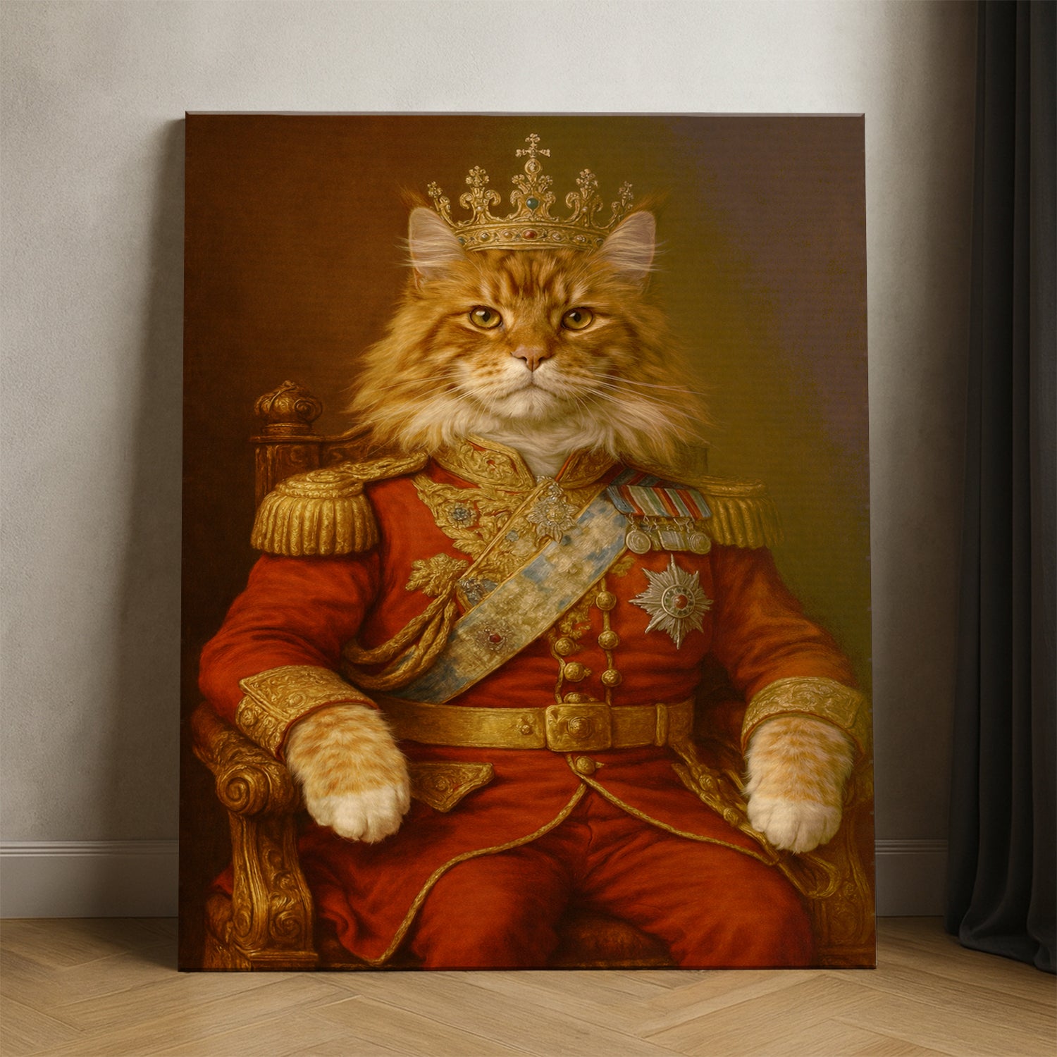 Custom Photo King Cat With Crown Royal Canvas Gift For Cat Lovers