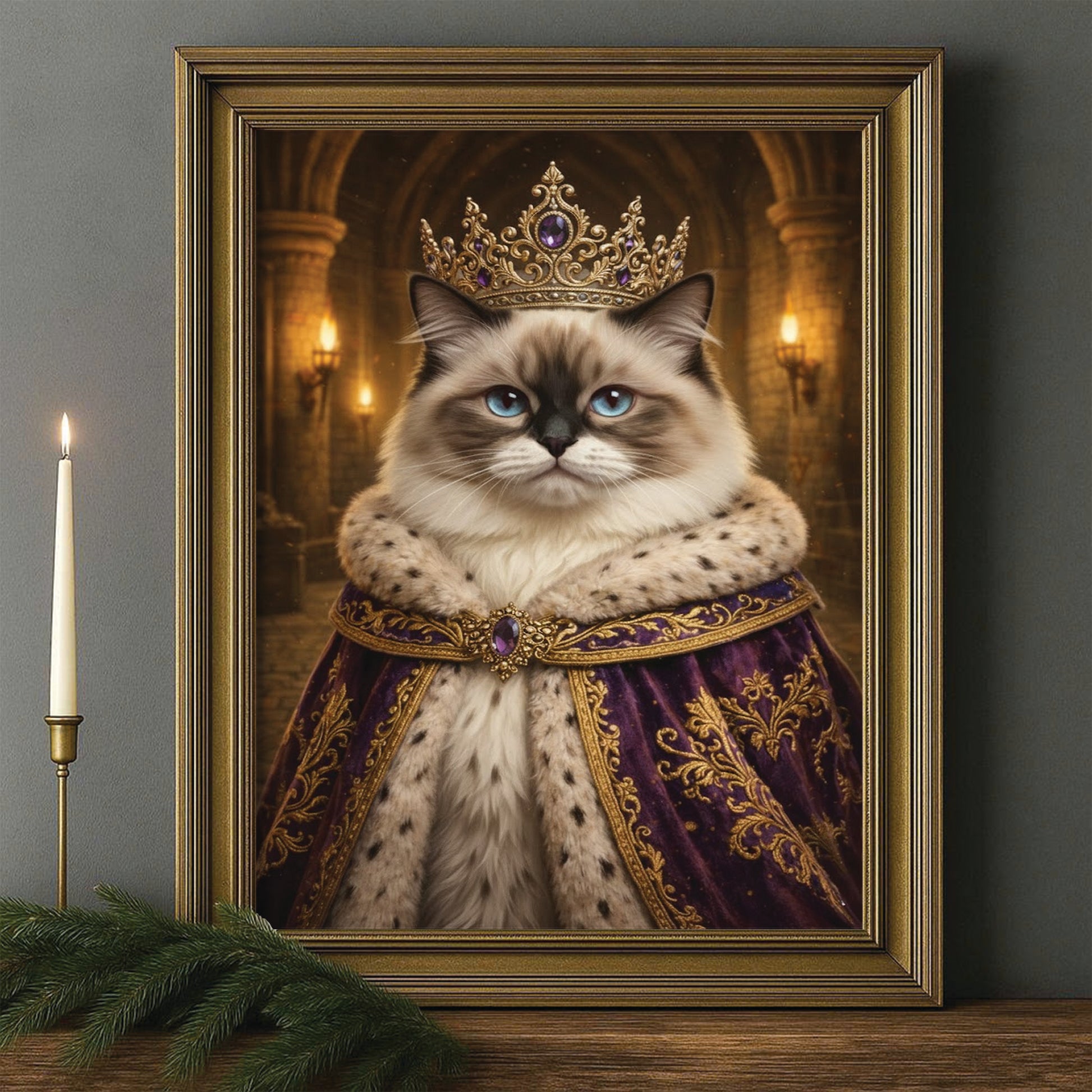 Custom Photo Queen King Cat Canvas Framed Wall Art Gift For Cat Lovers