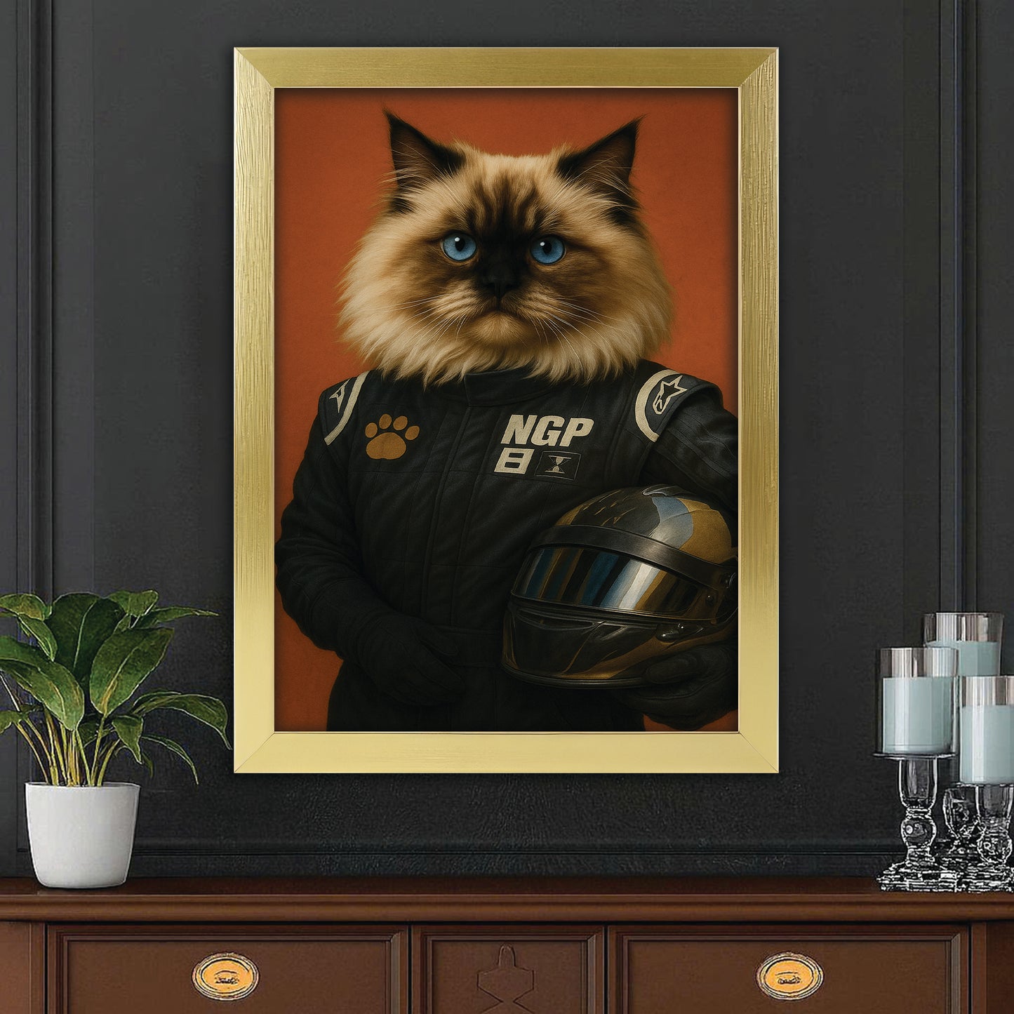 Custom Photo Cat Racer Canvas Framed Wall Art Gift For Cat Lovers